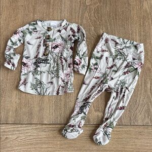 Floral Kids Pajamas Set - Pink and Green